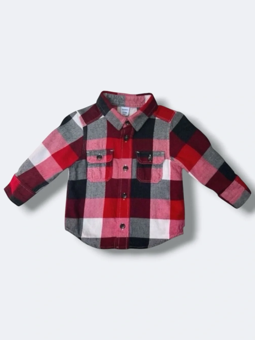 Old Navy Flannel Shirt Boys 12-18M Red Plaid Cotton Long Sleeve Button