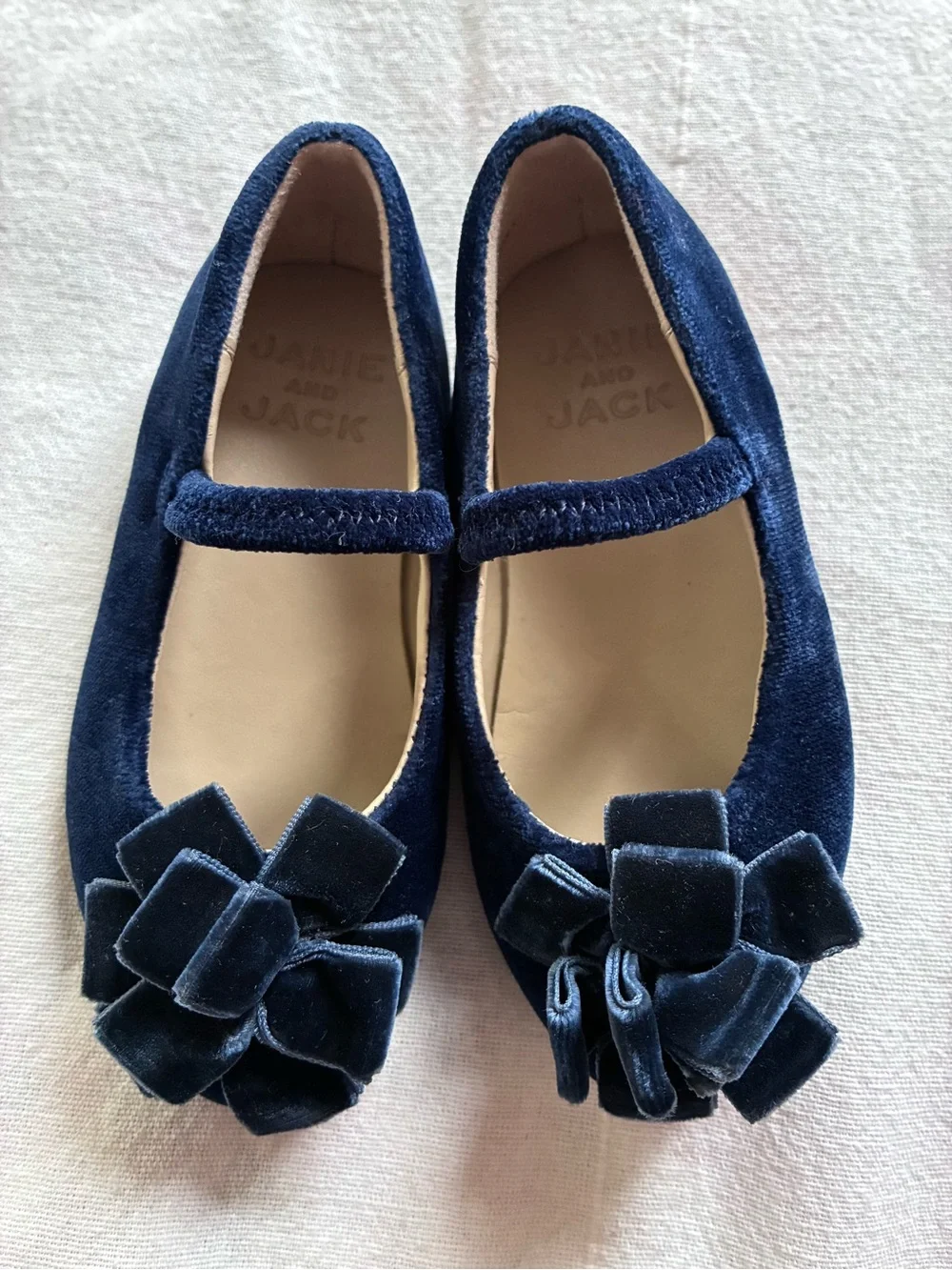 Janie and Jack Navy Blue Velvet Dress Ballet Slippers Shoes Church Toddler Girl