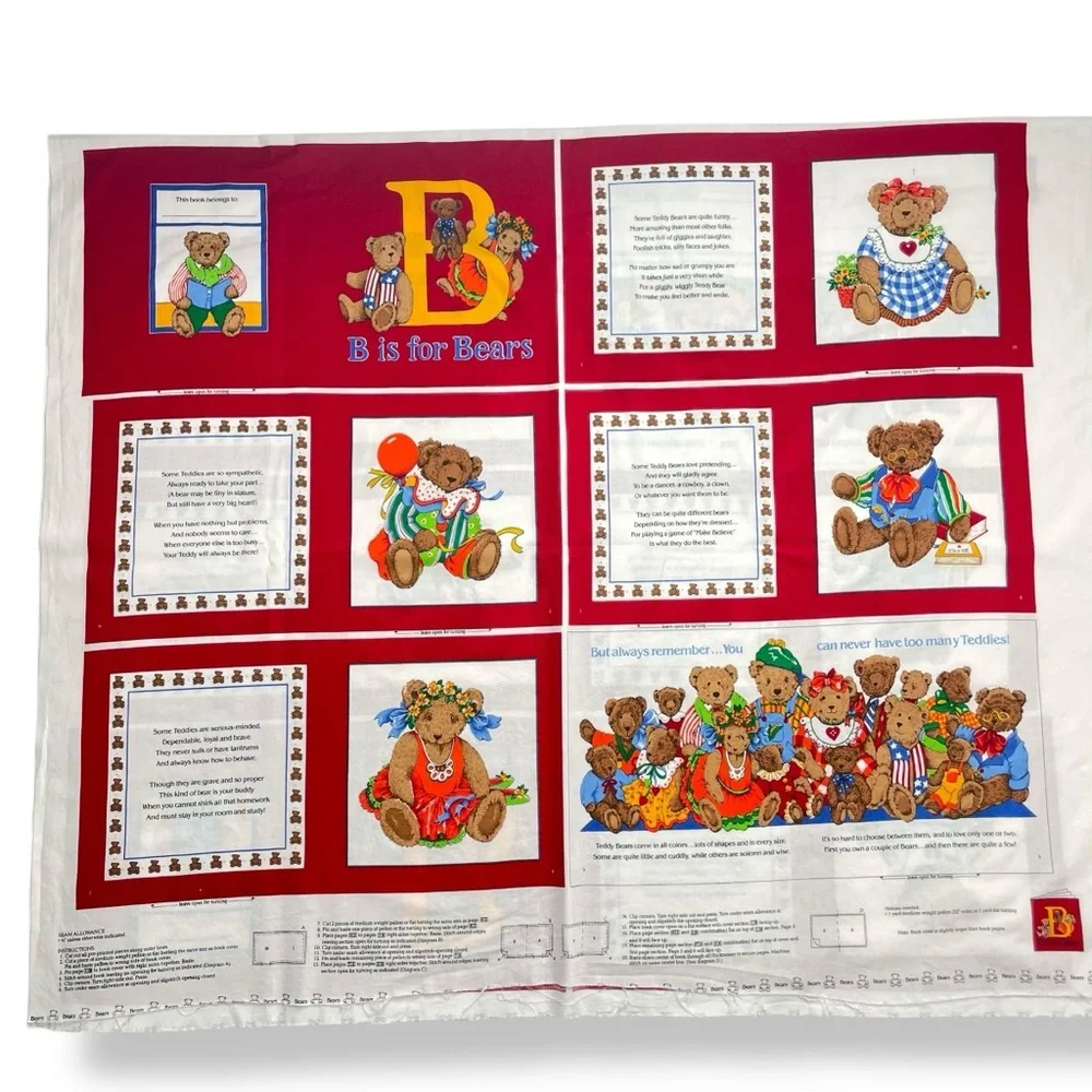Cloth Book Kit B is for Bears Children DIY‎ Sewing Set of 2 Fabric Panels Craft