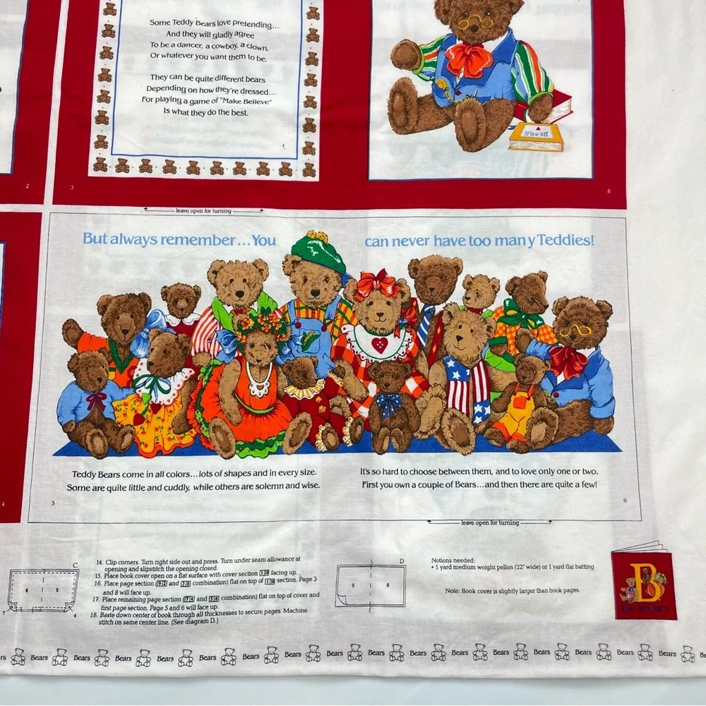 Cloth Book Kit B is for Bears Children DIY‎ Sewing Set of 2 Fabric Panels Craft