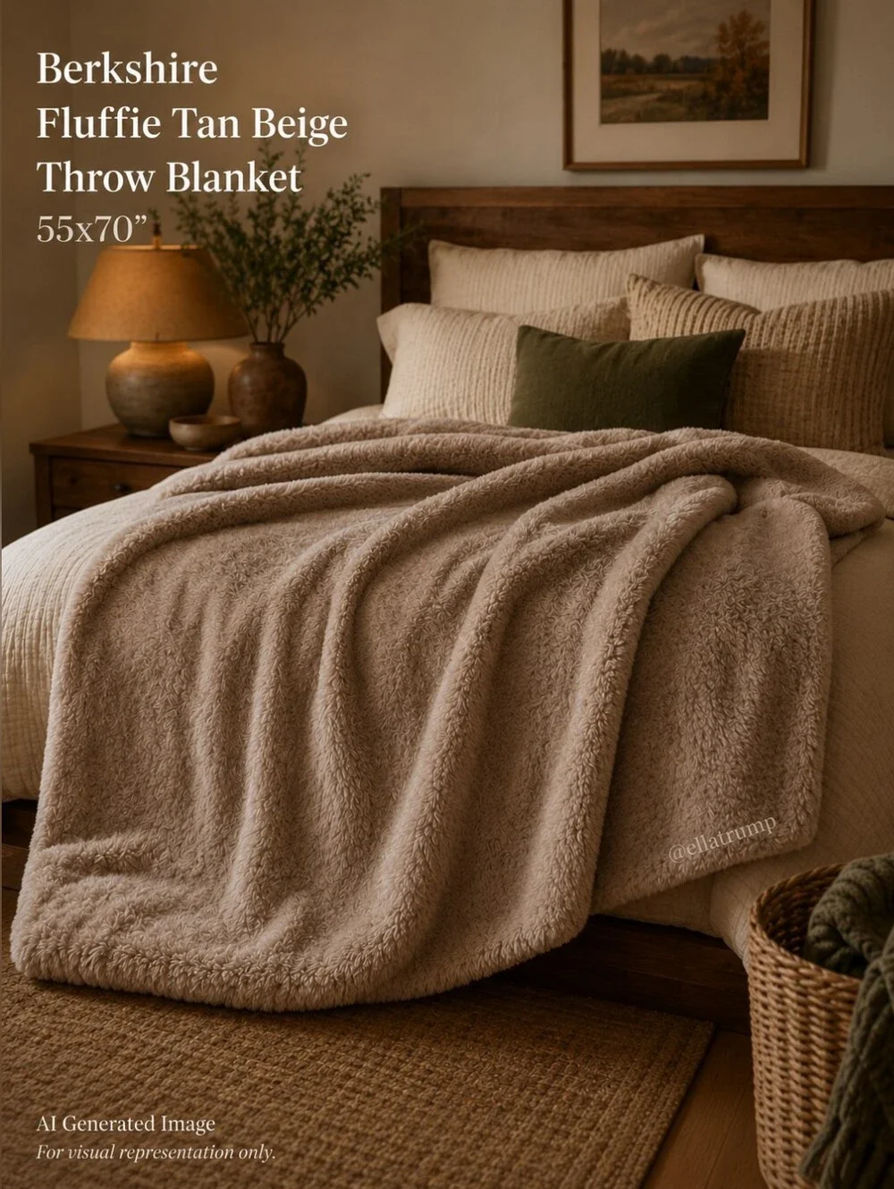 Berkshire Fluffie Tan Beige Throw Blanket 55x70 New