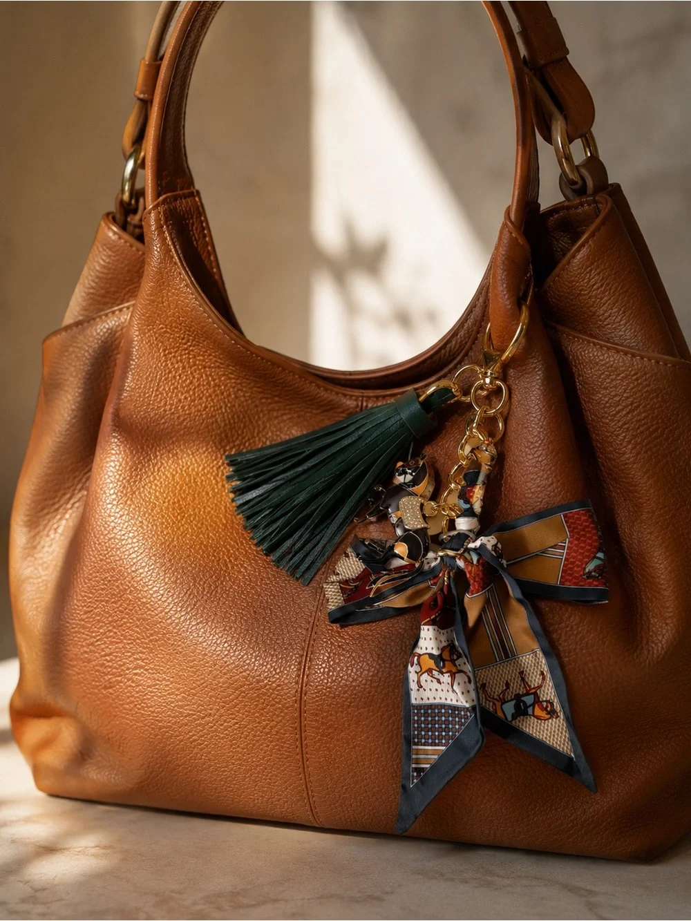 Piper K Horse Bag Charm Equestrian Gold Scarf Bow Crystal Tassel Key Ring