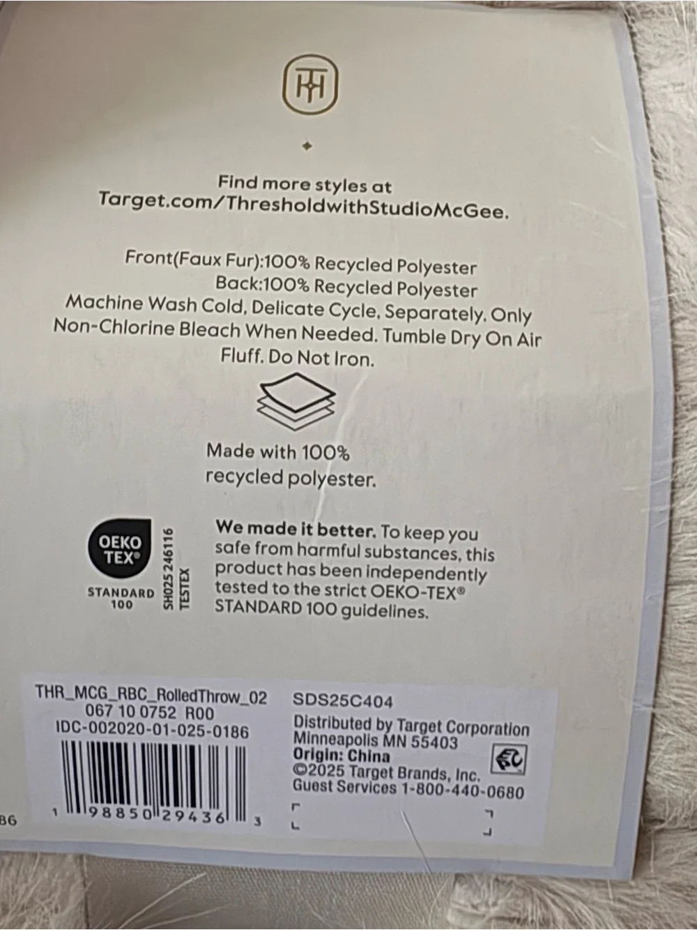 Threshold Studio McGee Faux Fur Reversible Throw. NWT sealed in bag
