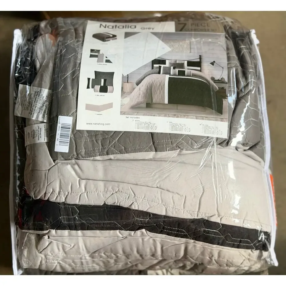 NEW! Nanshing Natalia / Stratford Park Palmira 7PC Comforter Set Cal King Grey
