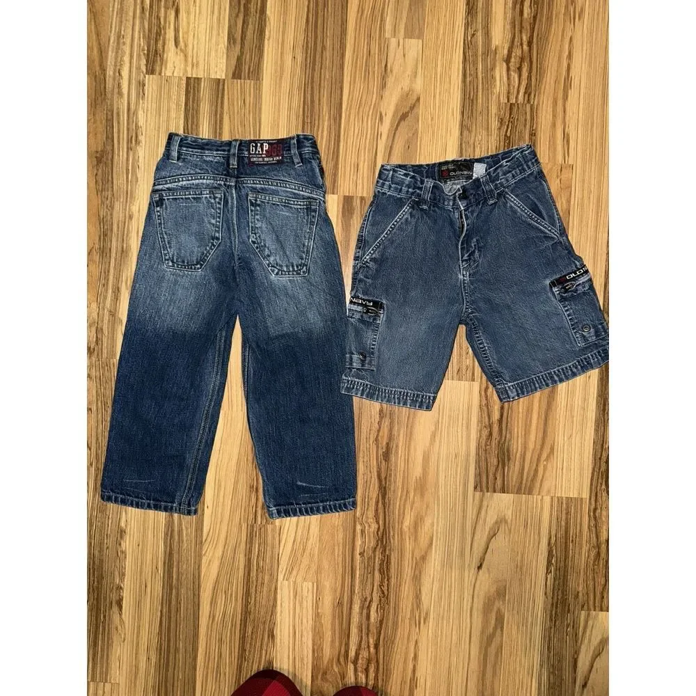 Old‎ Navy Gap Kids 1969 Jeans Shorts Vintage Blue Denim Wide Leg Boys 5 VTG Lot