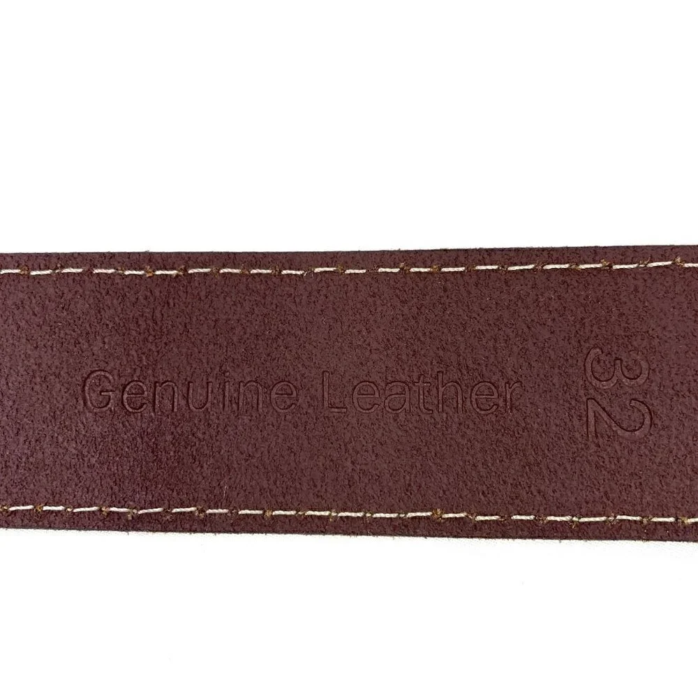 Timberland Men's Leather Belt Brown Topstitching Silver Hardware Size 32