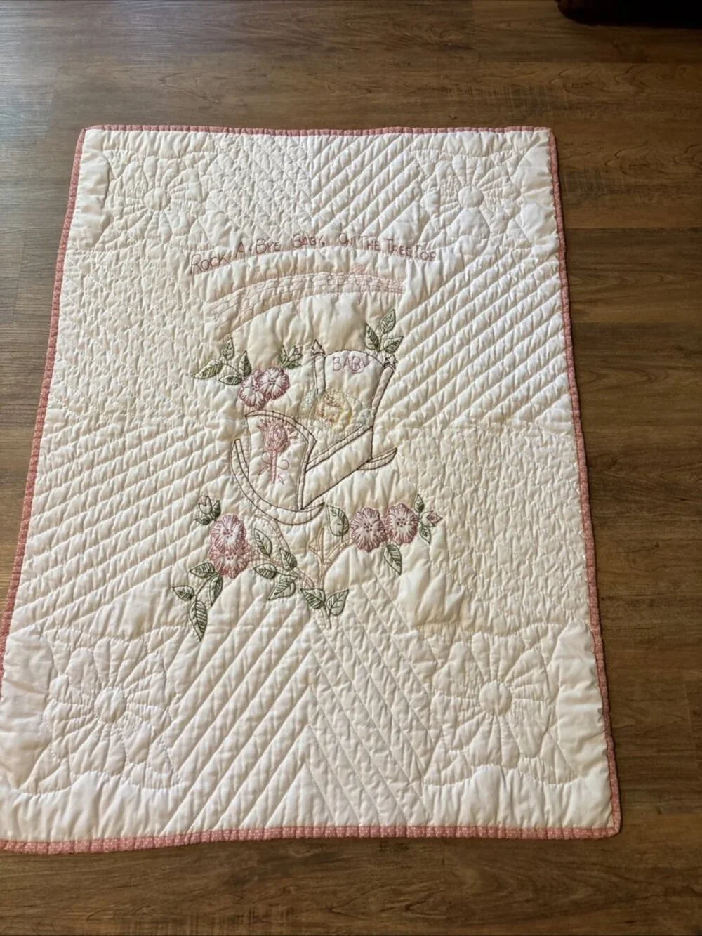 Embroider Baby Girl Blanket Rock A Bye Baby Size Crib