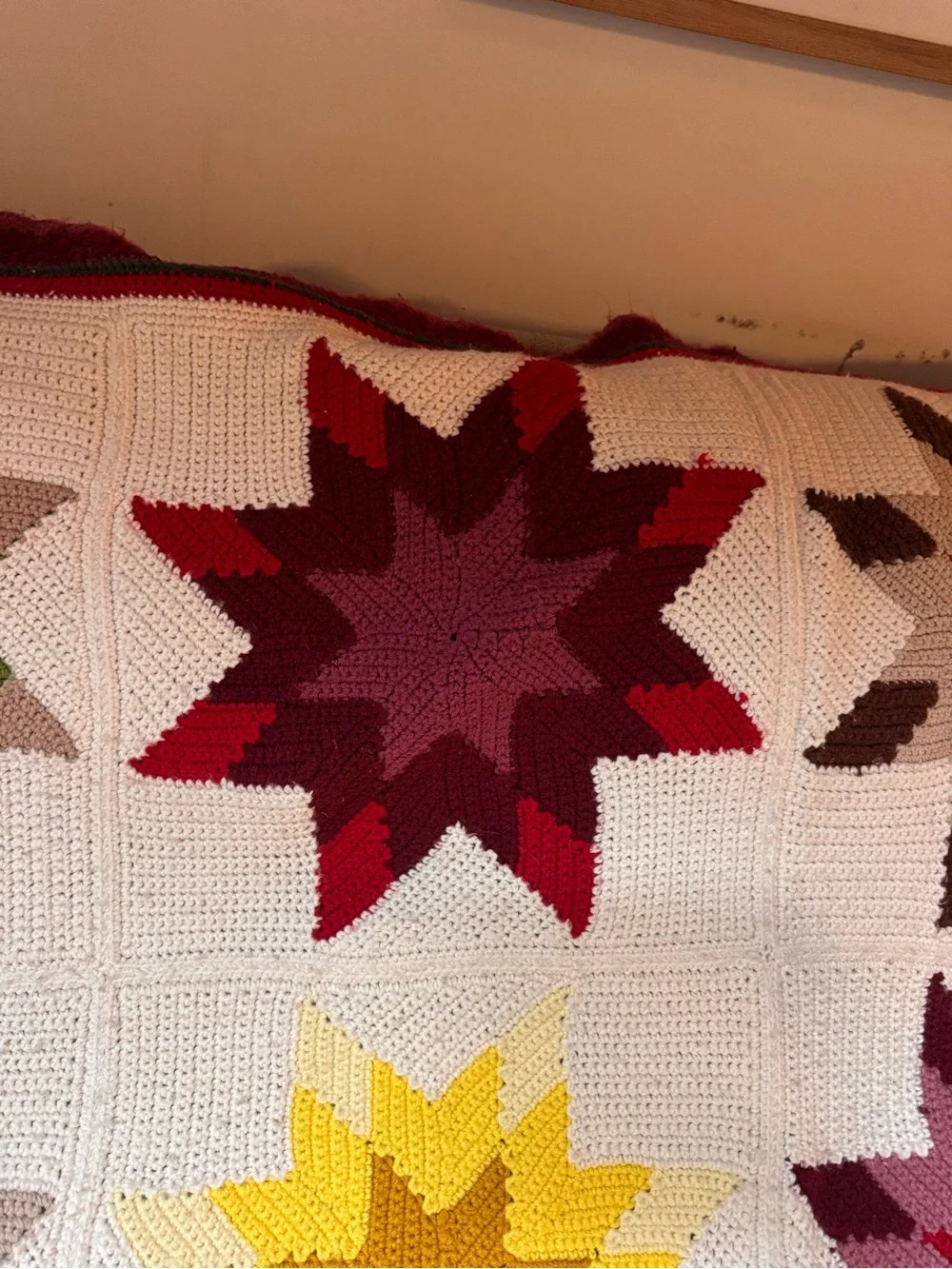 Handmade crochet point stars afghan blanket 77.5 by 45
