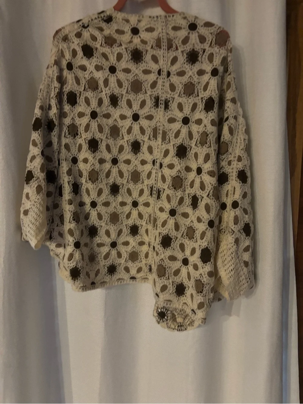 POL Crochet Floral cardigan in Cream and Brown