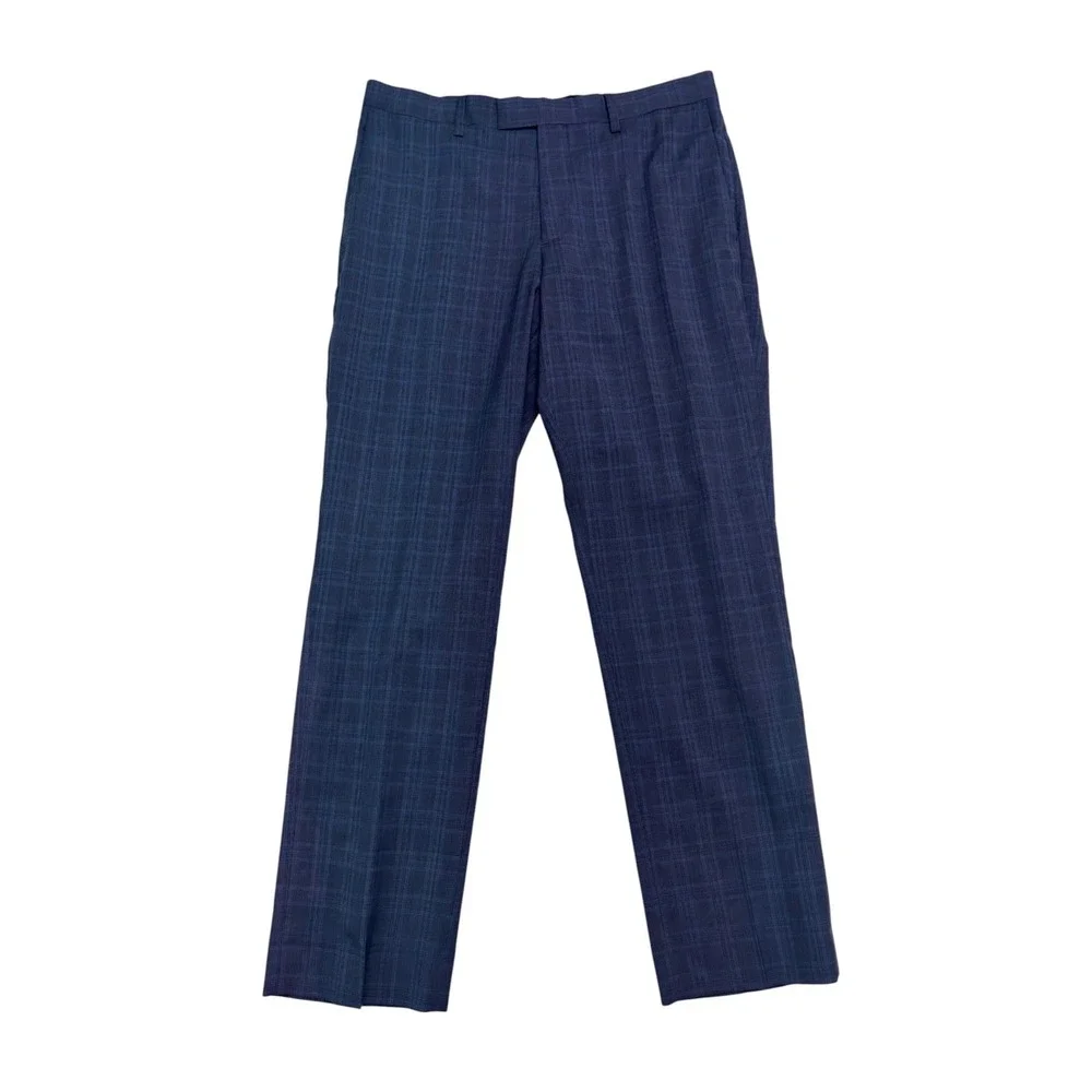 Banana Republic 32x30 Navy Blue Plaid Dress Pants Trousers Marlane Wool Slim Fit