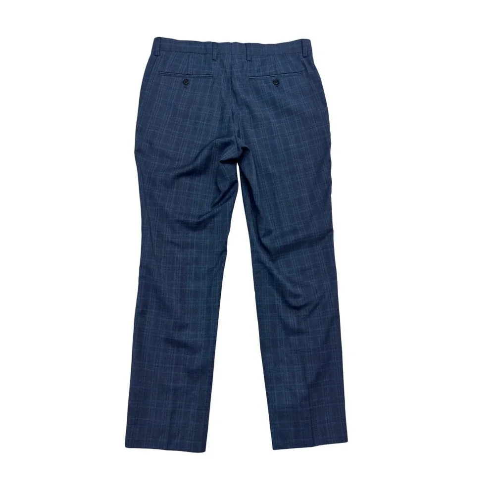 Banana Republic 32x30 Navy Blue Plaid Dress Pants Trousers Marlane Wool Slim Fit