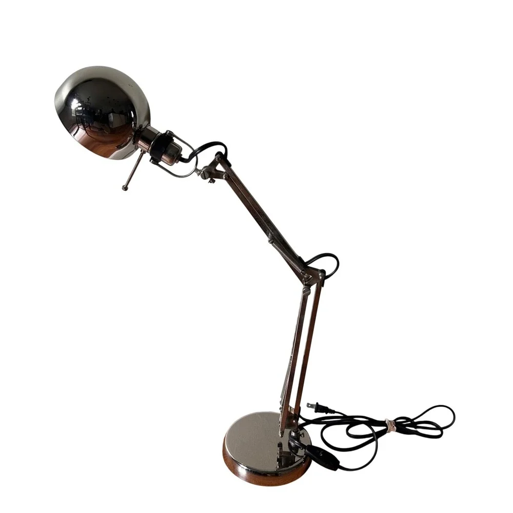 Ikea Forsa Chrome Swing Arm Architect Desk Lamp Wood Base Mid Century Task Light
