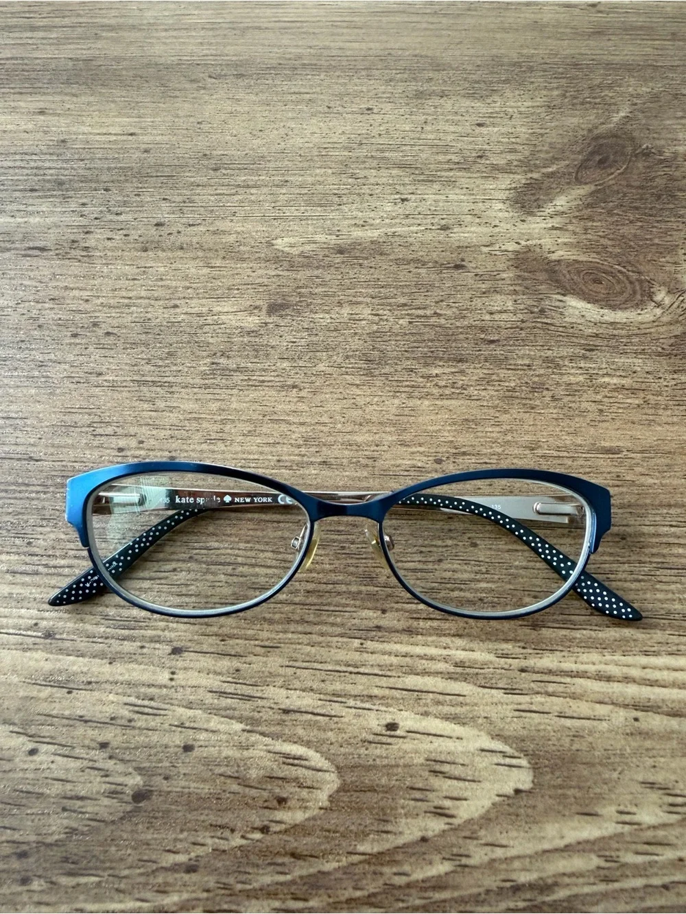 Kate Spade Camelot ODL9 Blue Gold Tone Eyeglasses Polka Dot 50-15-135