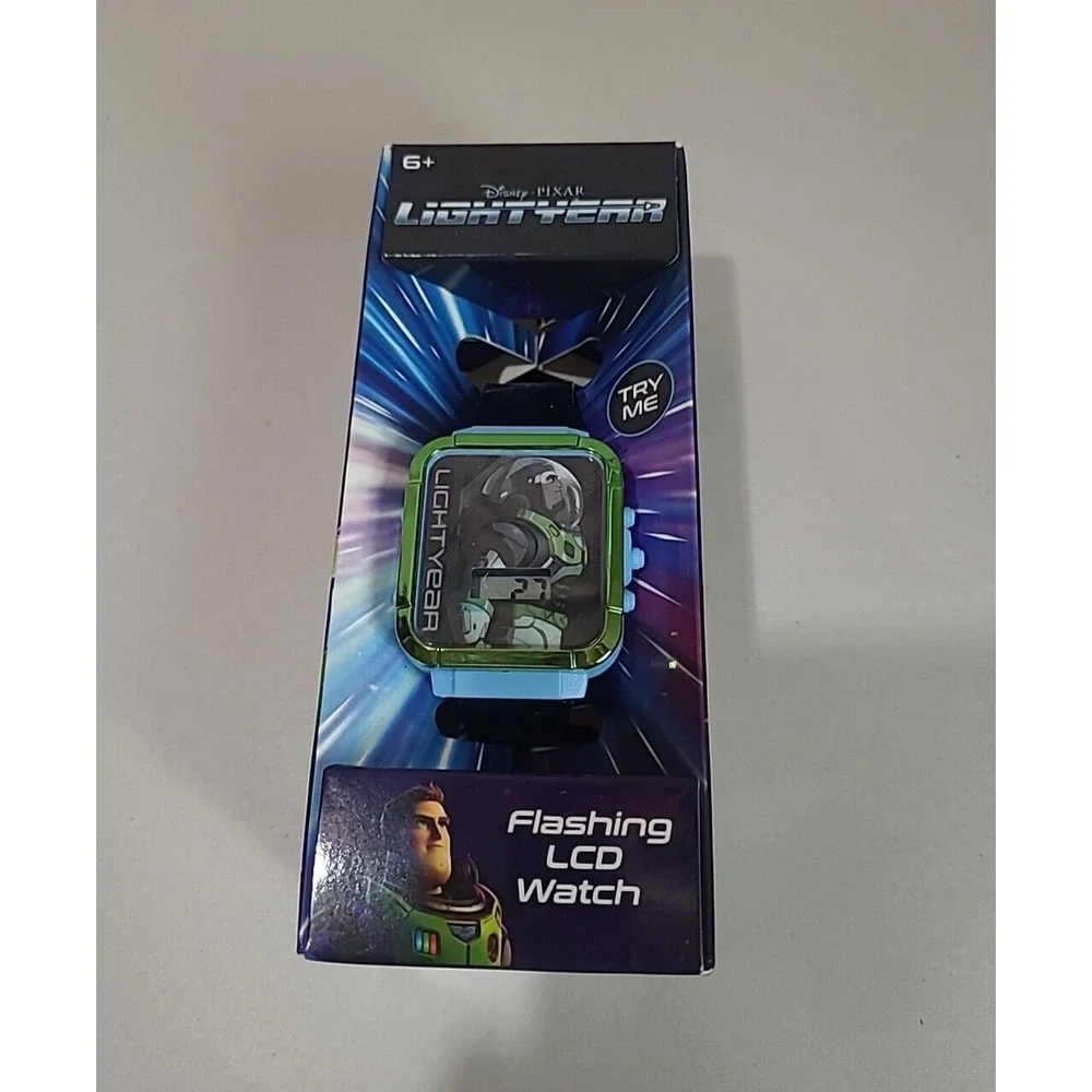 NIB Disney Pixar Buzz Lightyear Digital Flashing LCD Kids Watch Rectangle‎ Face