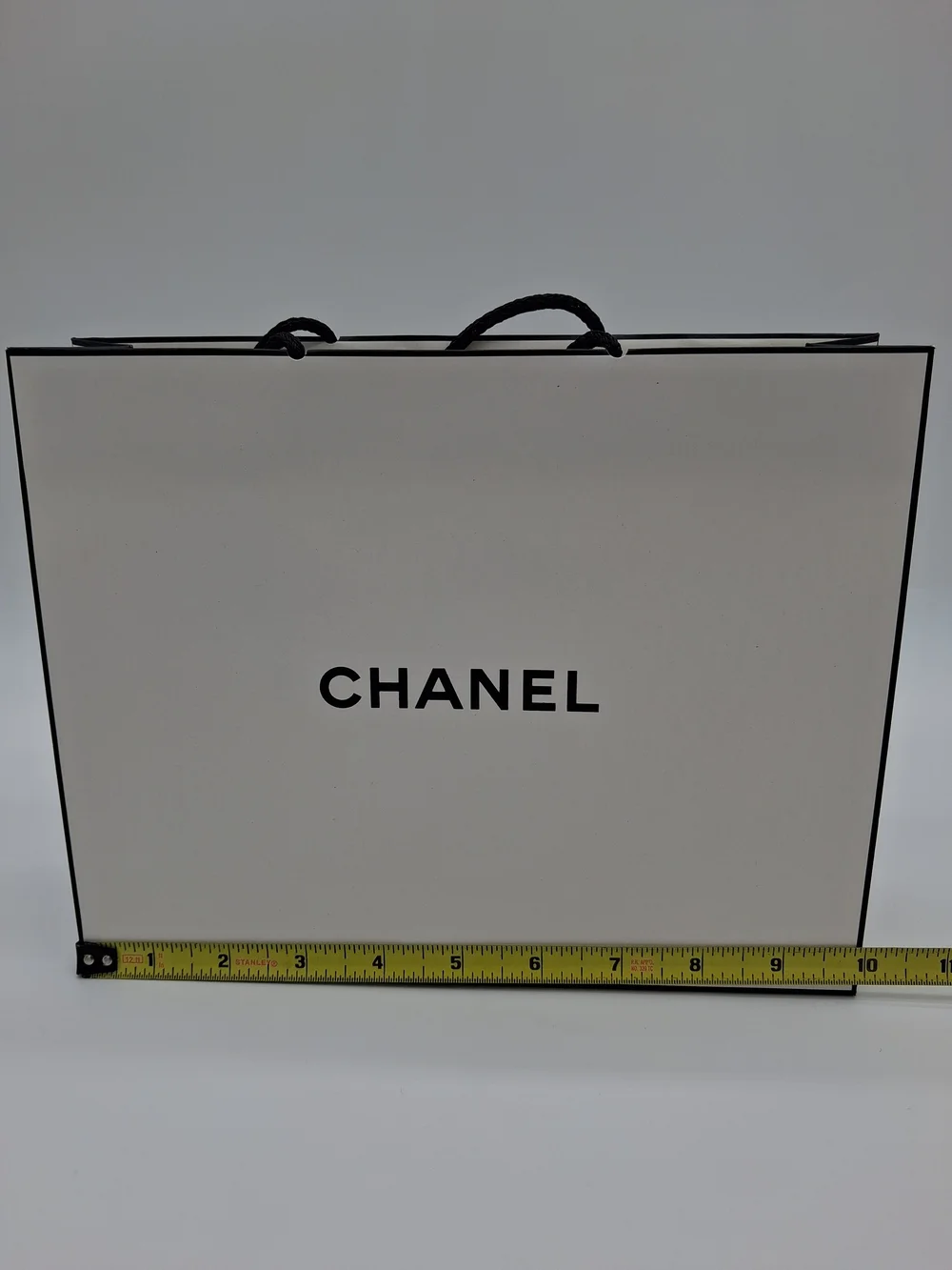 CHANEL White Black Shopping Gift Bag Rope Handles Logo Ribbon Luxury Packaging