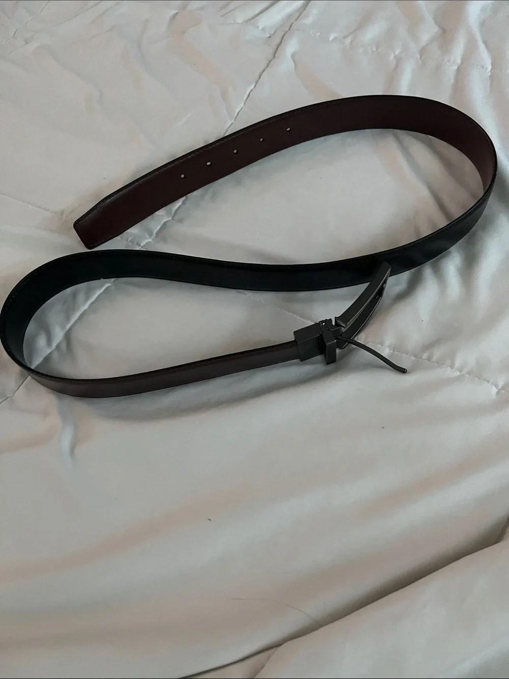 Reversible Black and Brown Leather Belt with Matte Black Buckle
