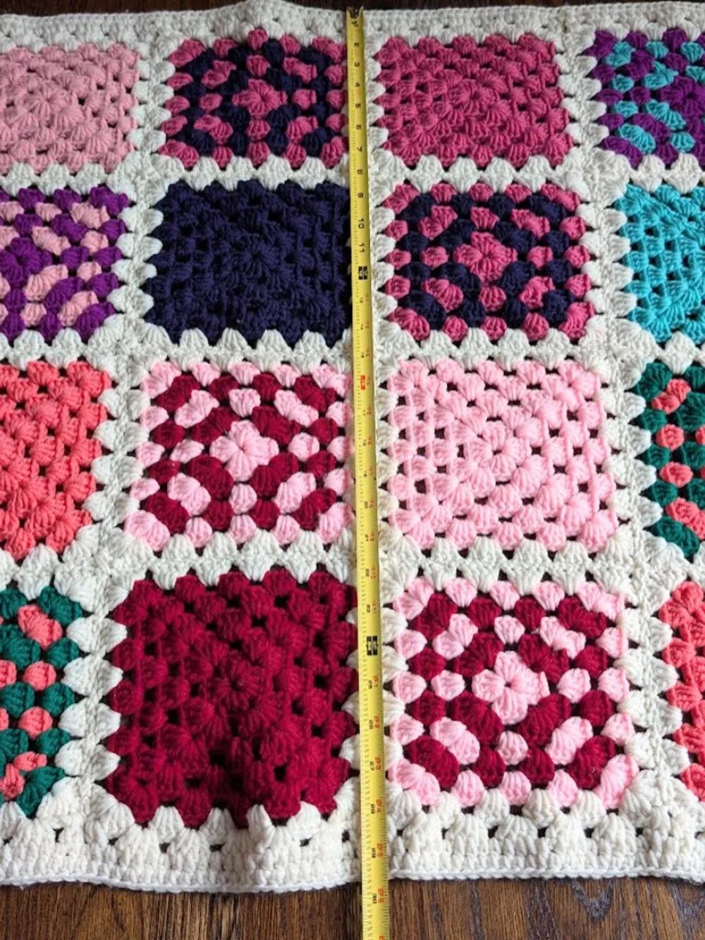Handmade Crochet Granny Square Afghan Blanket Throw with Fringe 56