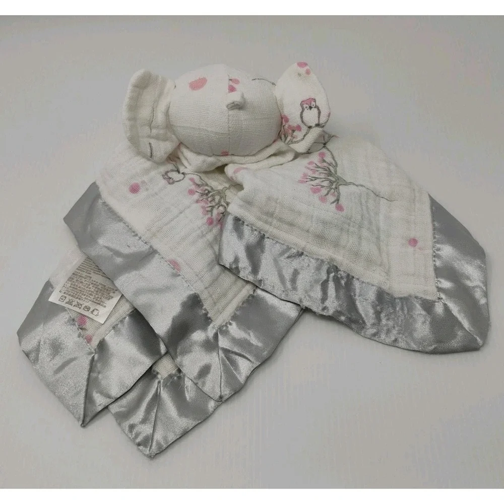Aden Anais Elephant Owl Lovey Security Blanket Gray Satin Edges‎ SEE DESCRIPTION