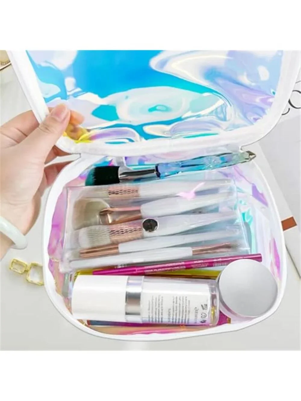 Holographic Clear Makeup Bags Bulk,Clear Storage Bag Toiletry Pocket