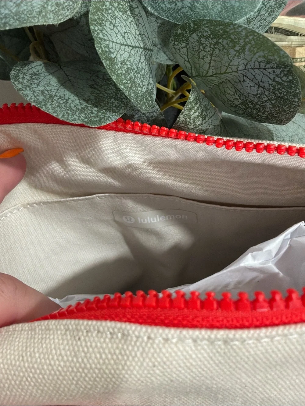 lululemon athletica Canvas Wordmark Pouch - Natural/Cherry Ember
