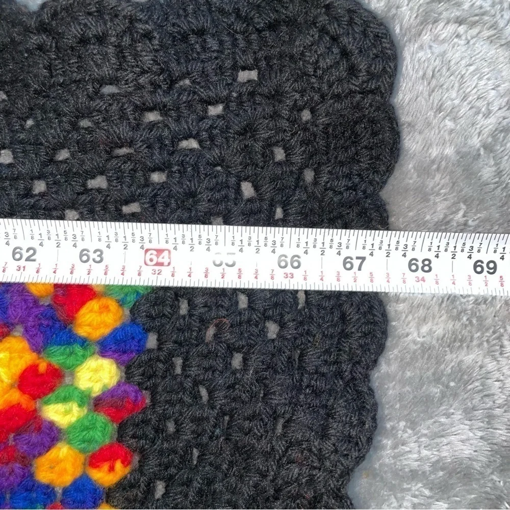 Handmade Crochet Rainbow Black Afghan Blanket Throw Granny Square OS