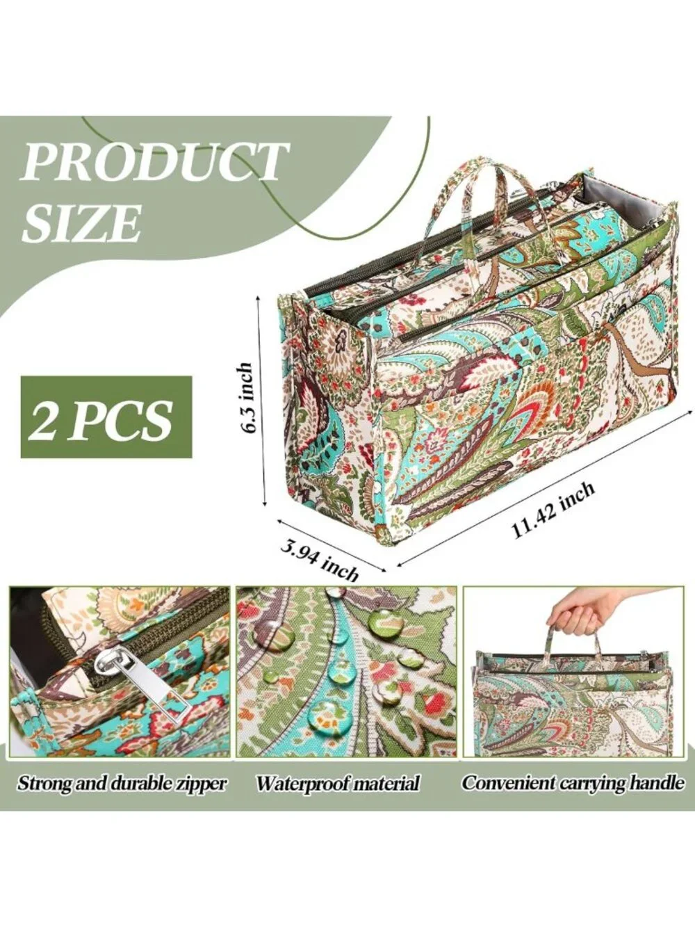 2 Pcs Peacock Flower Handbag Organizers - 13 Pocket Tote Insert for Women