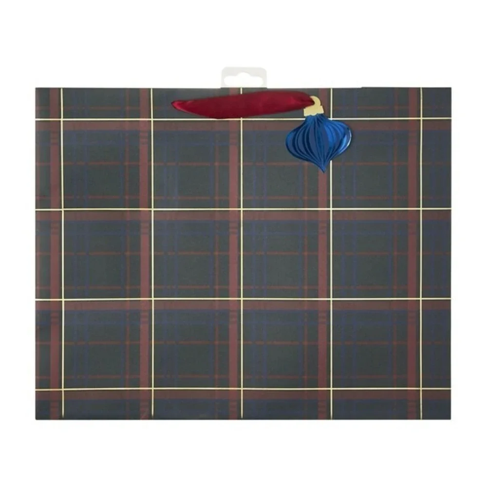 My Texas House XL Tartan Plaid Christmas Gift Bag –‎ Red Green Navy
