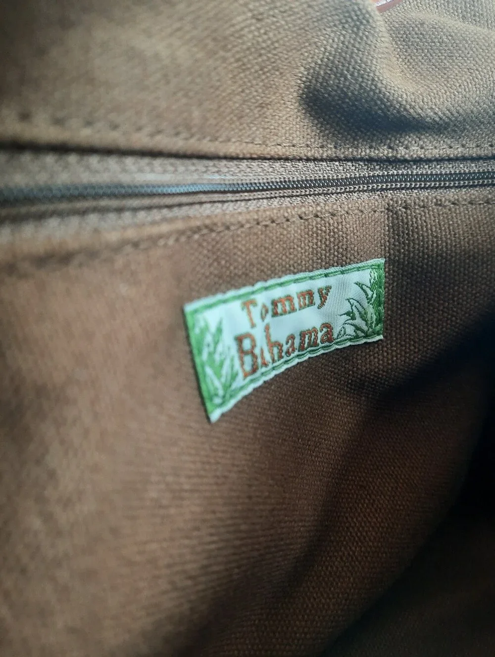 Y2K TOMMY BAHAMA Safari Tapestry Satchel Leather Bag Tropical Palm Old Money Vtg