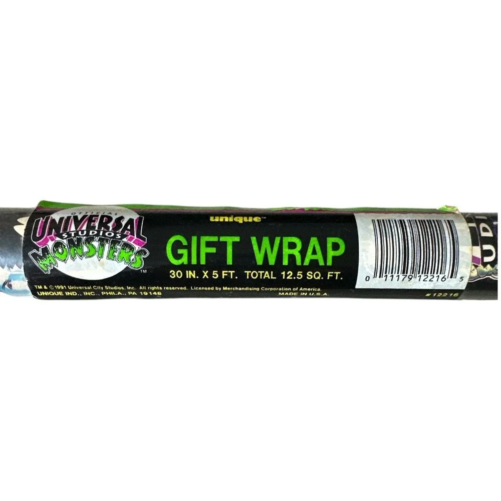Official Universal Studios Monsters Gift Wrap Roll‎ 12.5 sq ft Vintage 1991 NEW