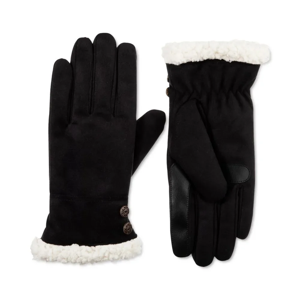 Isotoner‎ Black  Faux Suede Fur Lined Gloves with Smart Touch Size L/XL