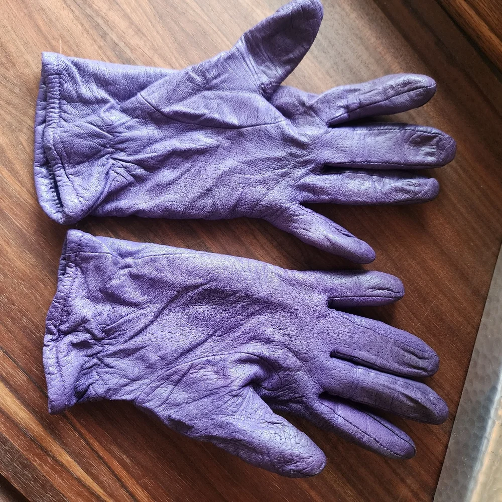 Vintage Fownes Genuine Leather Purple Driving‎ Gloves 7.5