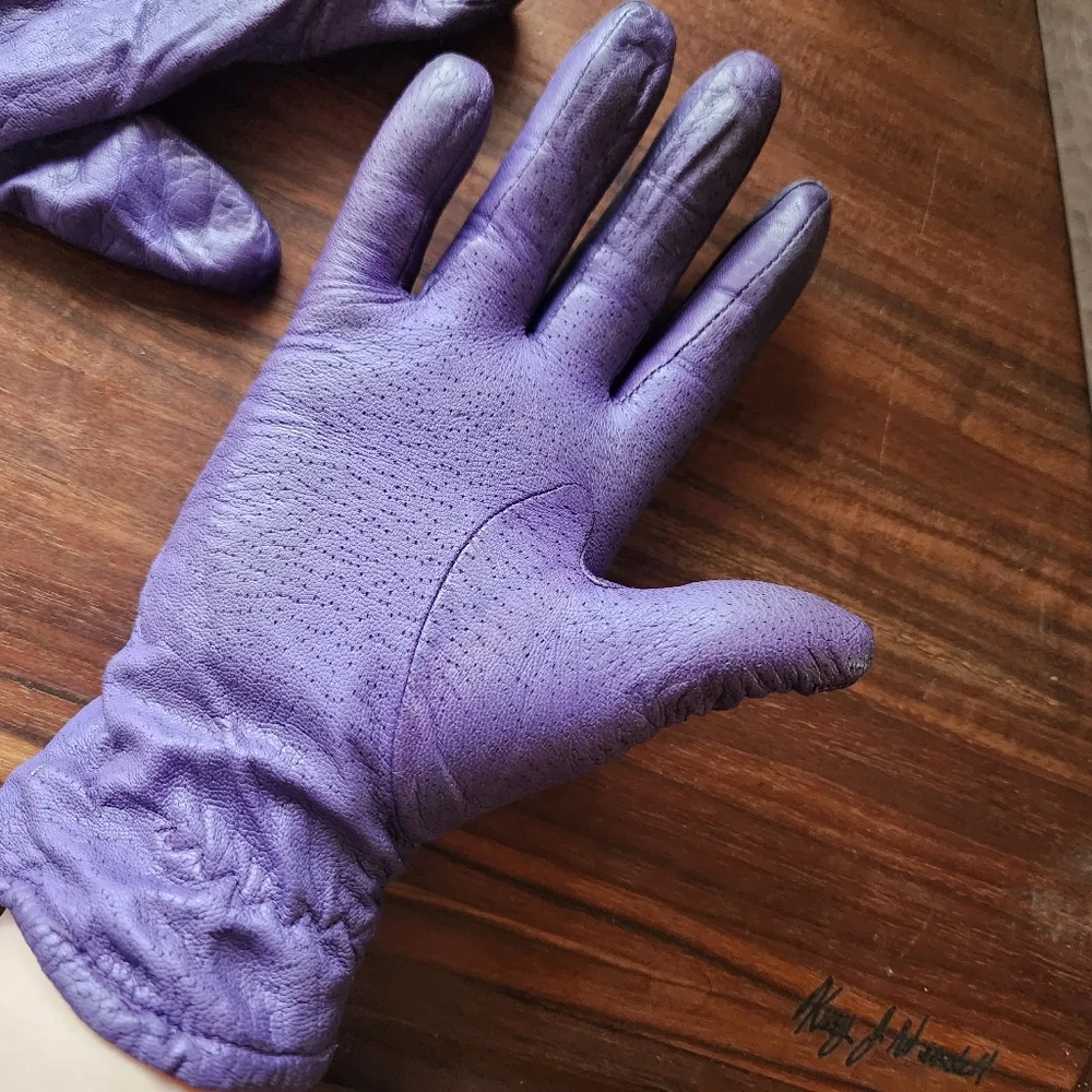 Vintage Fownes Genuine Leather Purple Driving‎ Gloves 7.5