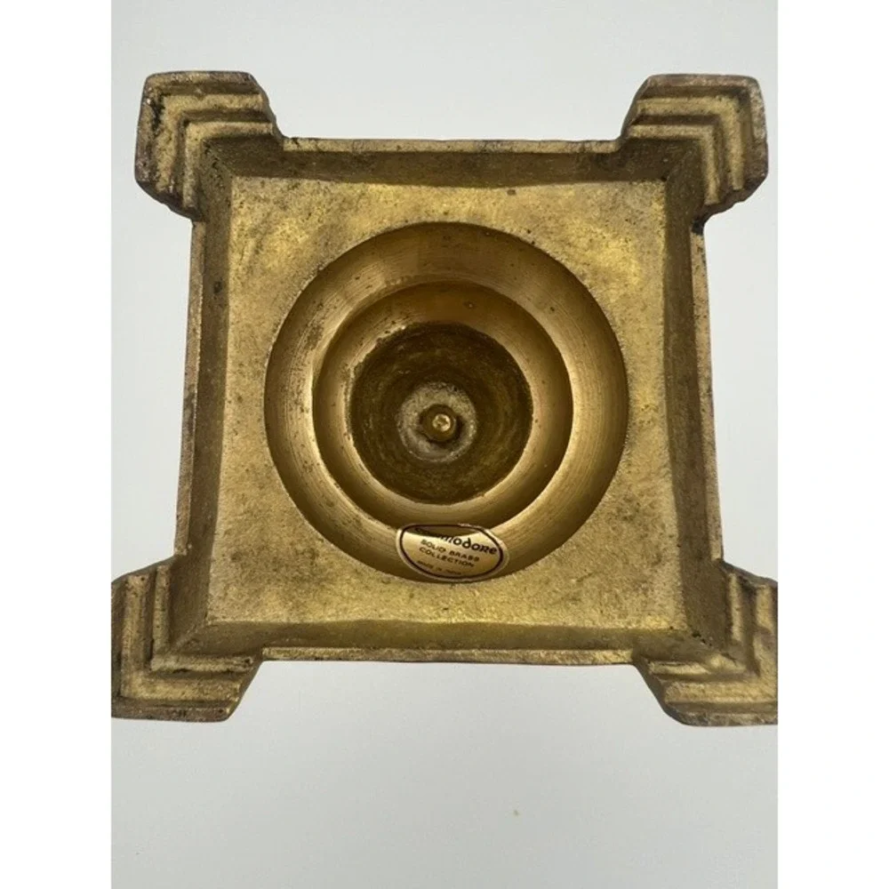 Commodore Solid Brass Candlestick Holder Square Footed Base India 10.5 Inch