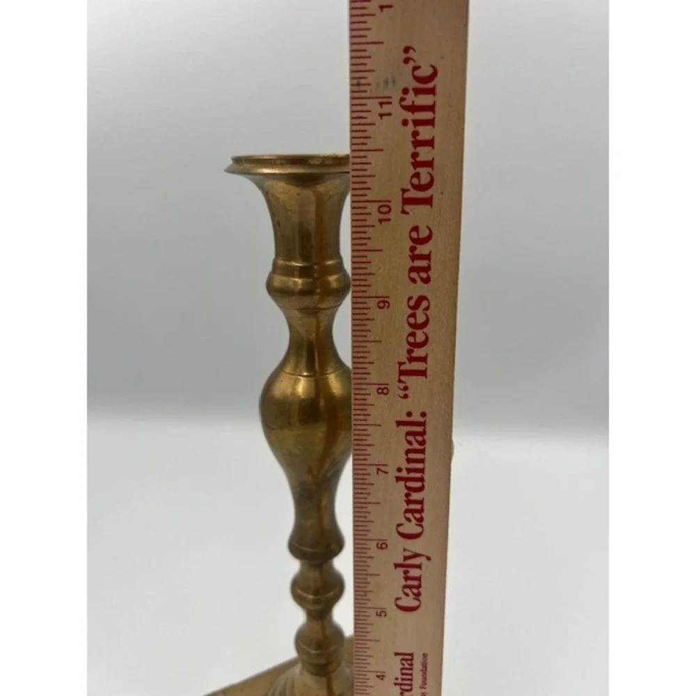 Commodore Solid Brass Candlestick Holder Square Footed Base India 10.5 Inch