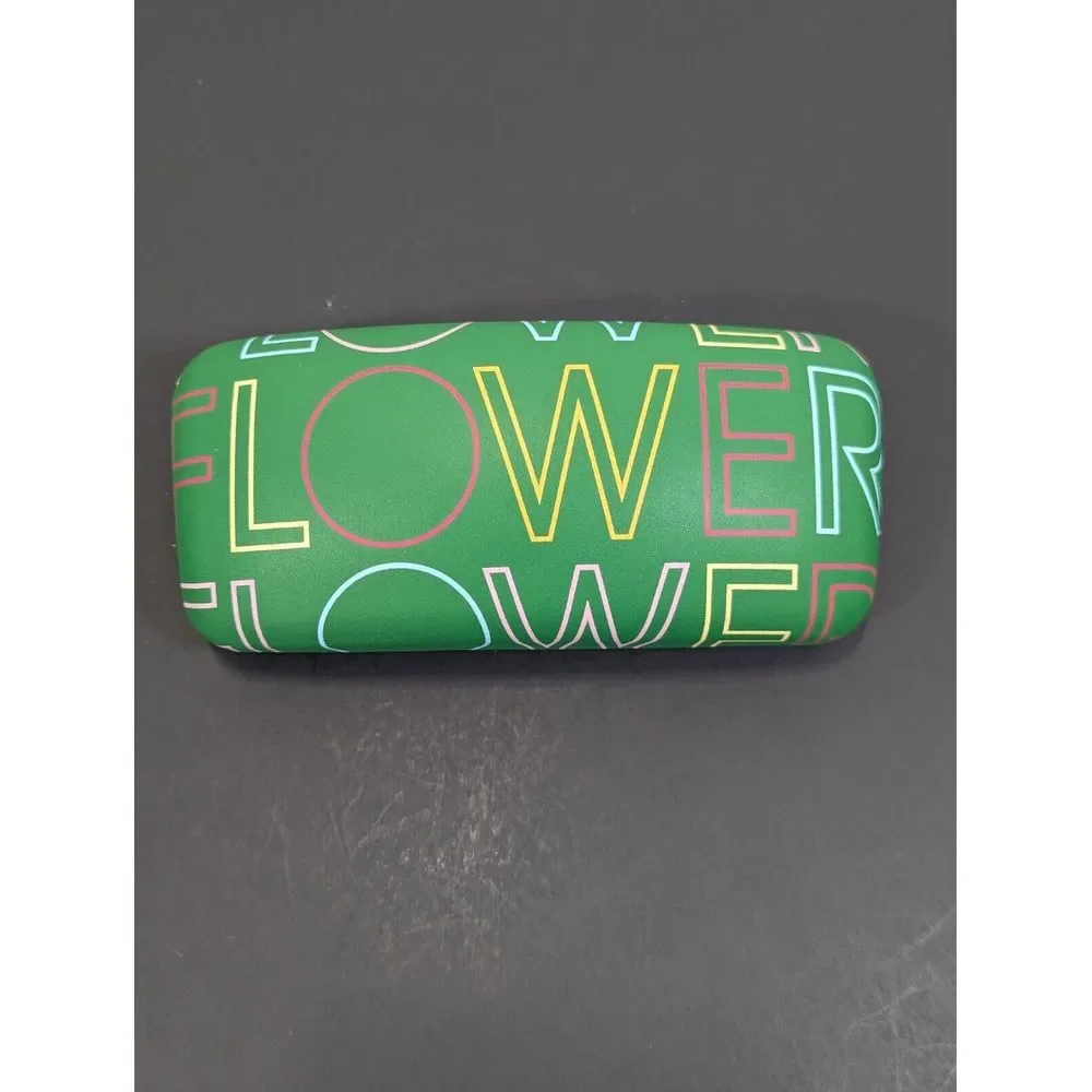 FLOWER Eyewear Hard Storage Hinged Case Green with Yellow Liner Glasses‎ Holder