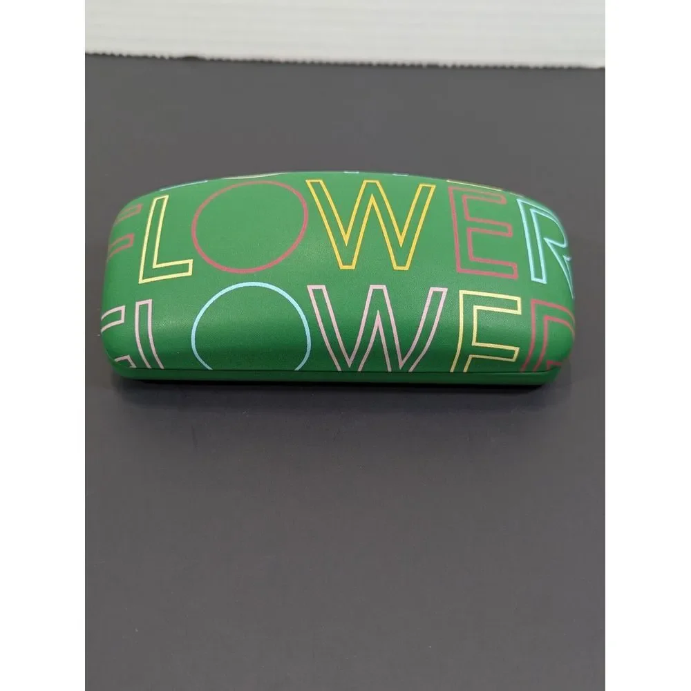 FLOWER Eyewear Hard Storage Hinged Case Green with Yellow Liner Glasses‎ Holder
