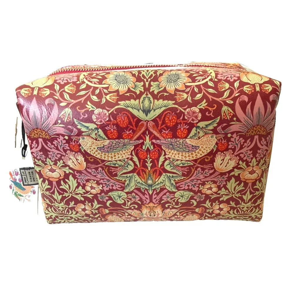 Morris & Co Strawberry Thief Make-up Toiletry Bag Pink Vegan Large Wash Bag 9x6