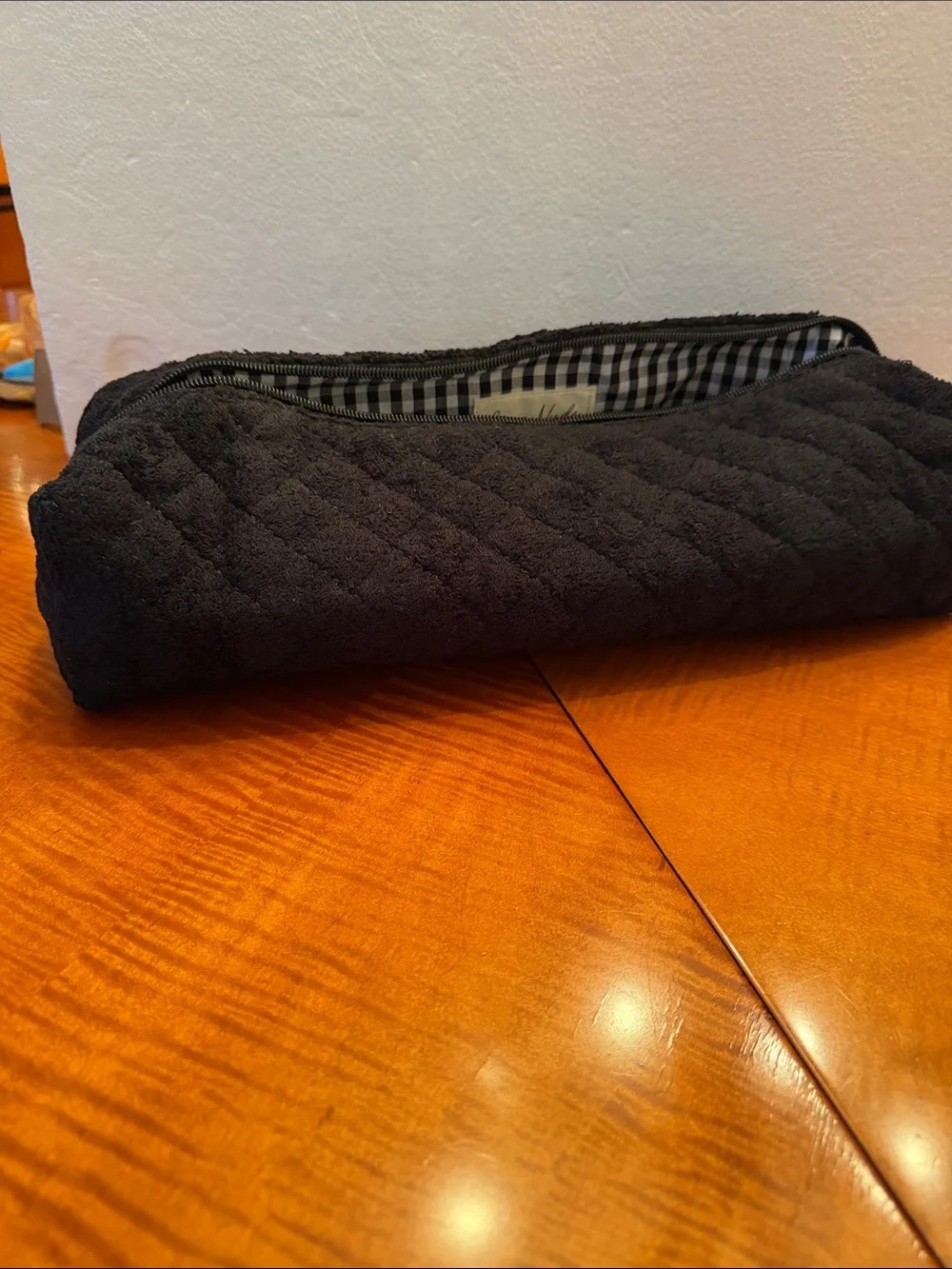 New moon nude Black Quilted terrycloth  hair tool bag  Bag with Gingham Lining