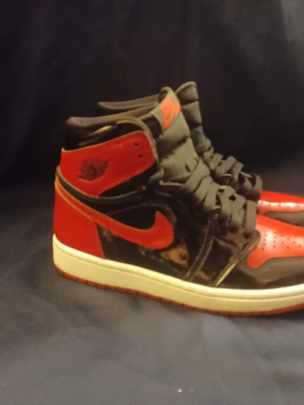 Nike Air Jordan 1 Retro High OG Bred Patent Leather Black Red Size 8