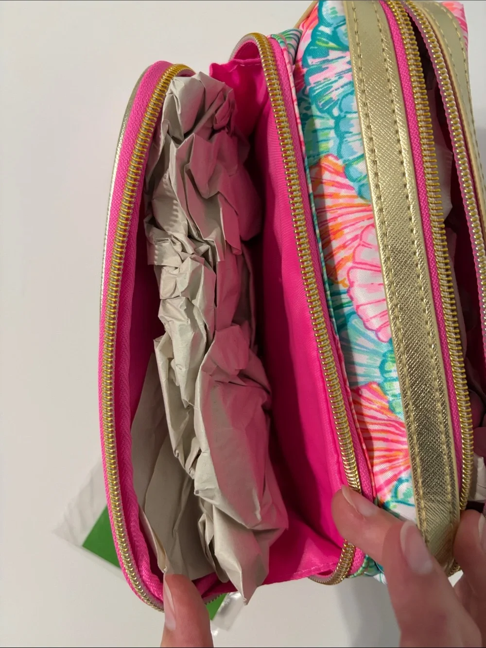 Lilly Pulitzer Pink Teal Shell Double-Zip Cosmetic Case