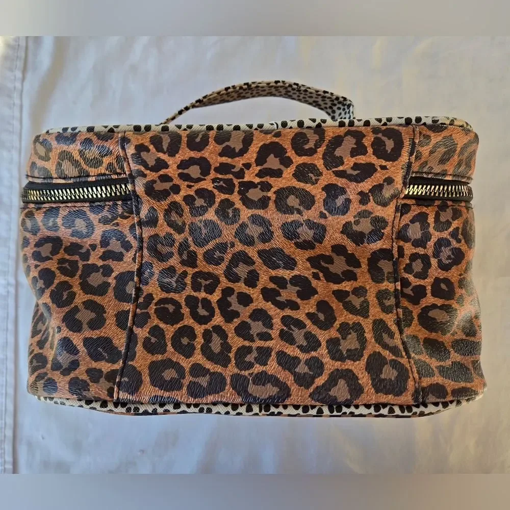 Nicole Miller Leopard Print Train Case with Gold Accents