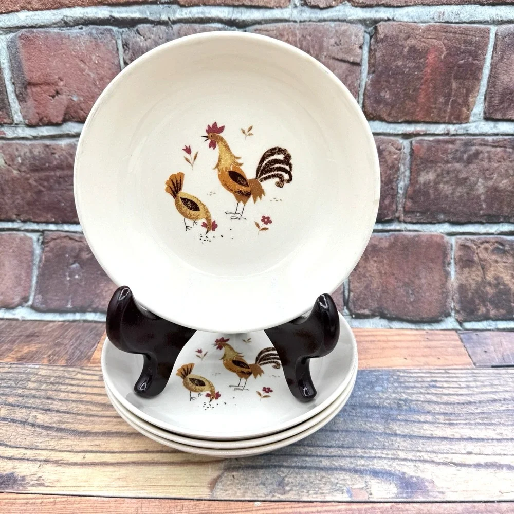 Taylor Smith Break O Day Rooster Cereal Bowls Set of 4 Farmhouse MCM Vintage