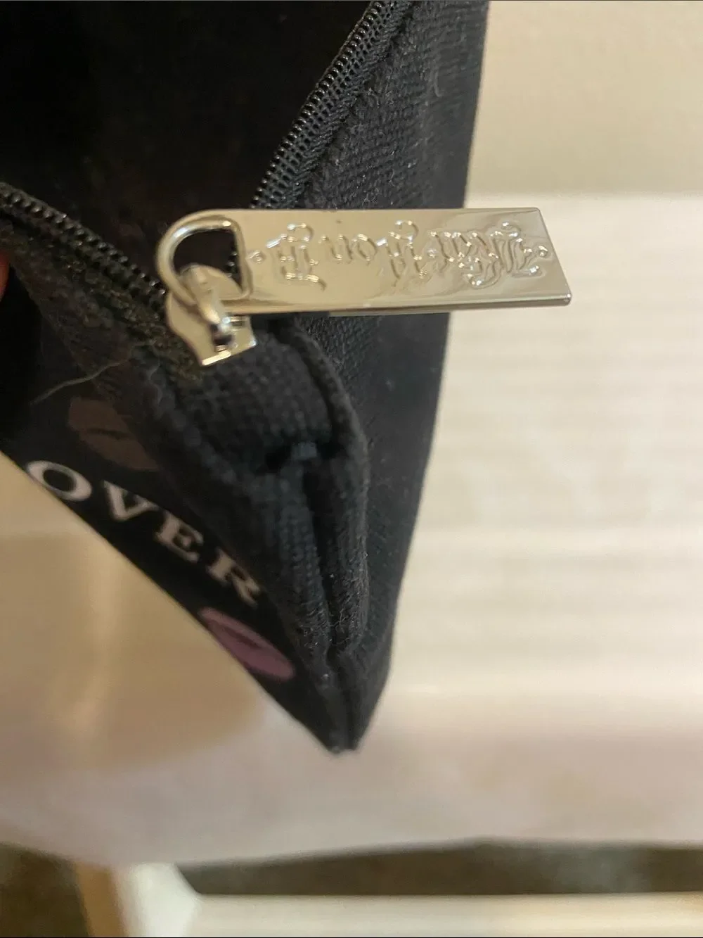 Kat Von D Black Canvas Logo Zip Pouch with Silver Hardware Sz 9.5”X6.5”