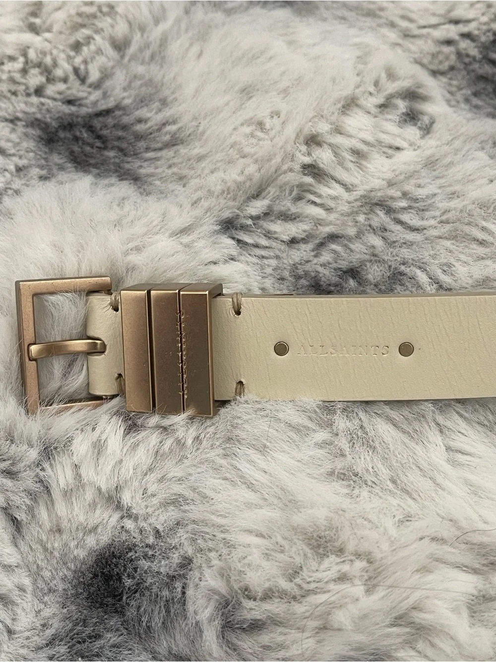 Cream Leather Women's Belt with Gold Buckle