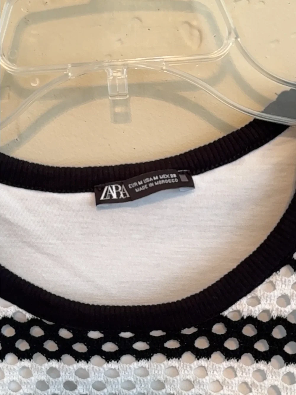 Zara Black and White Striped Crochet Layered Blouse
