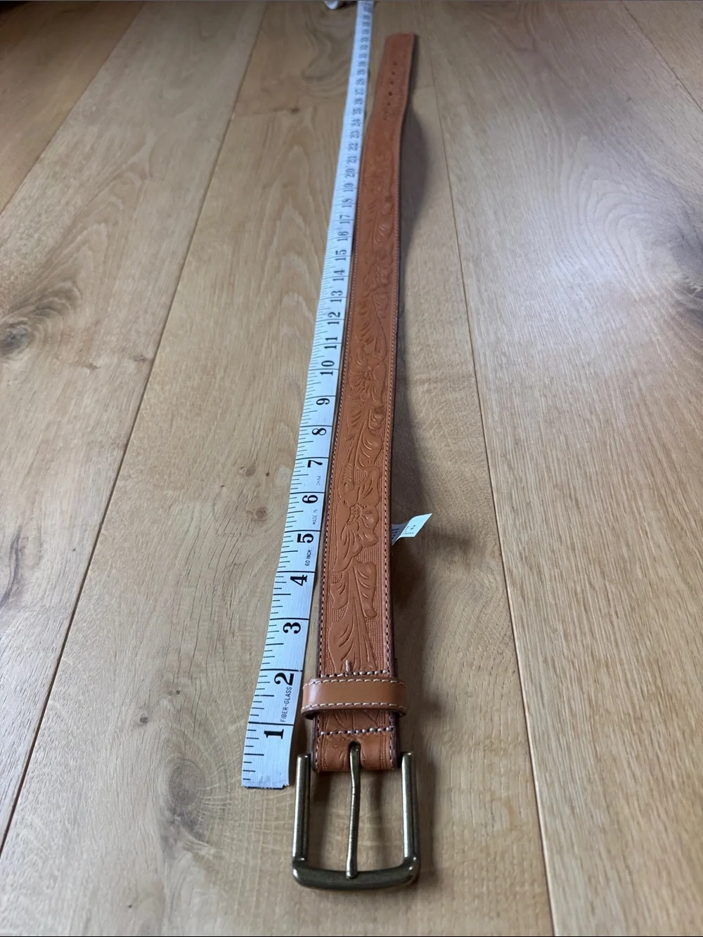 American Eagle Outfitters Tooled Brown Leather Belt with Brass Buckle