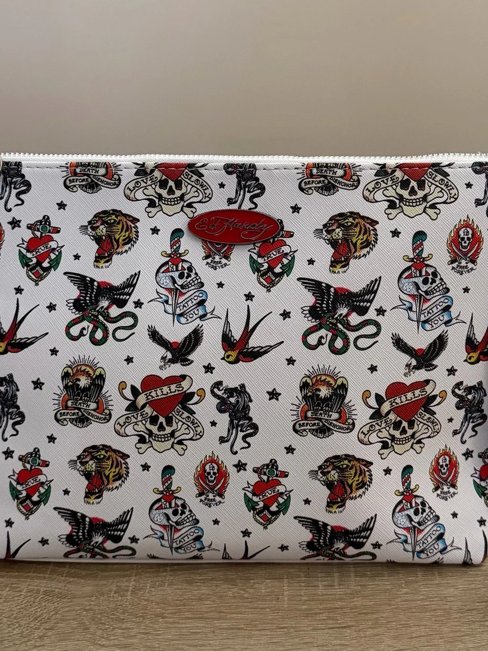 Ed Hardy Tattoo Graphic Cosmetic Makeup Bag Y2K Skull Tiger NWT