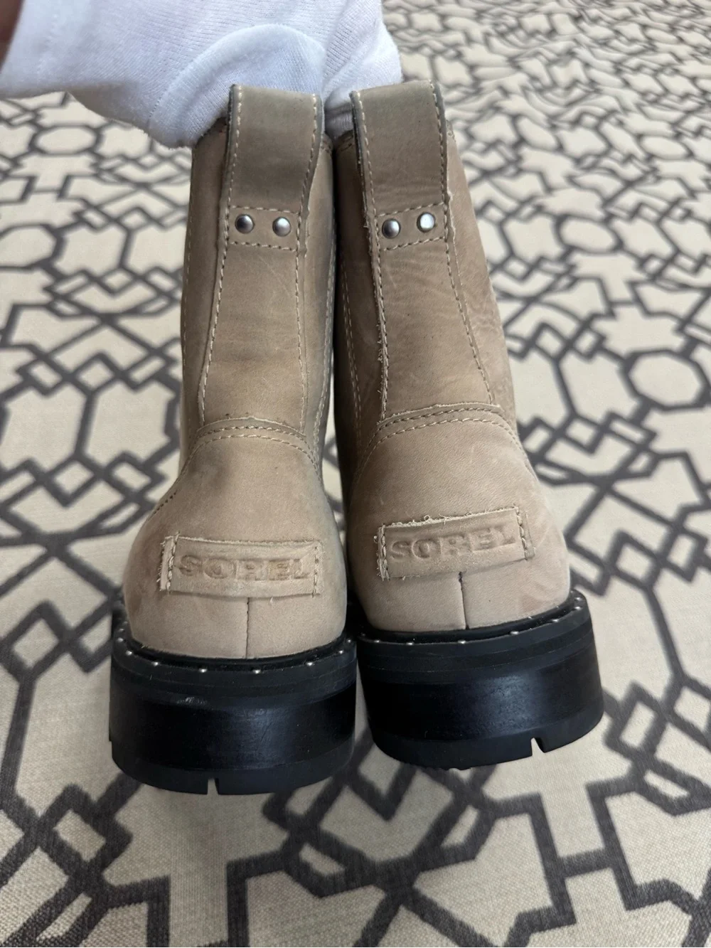 SOREL Lennox Lace Waterproof Suede Combat Moto Lug Boots Sandy Tan 7.5