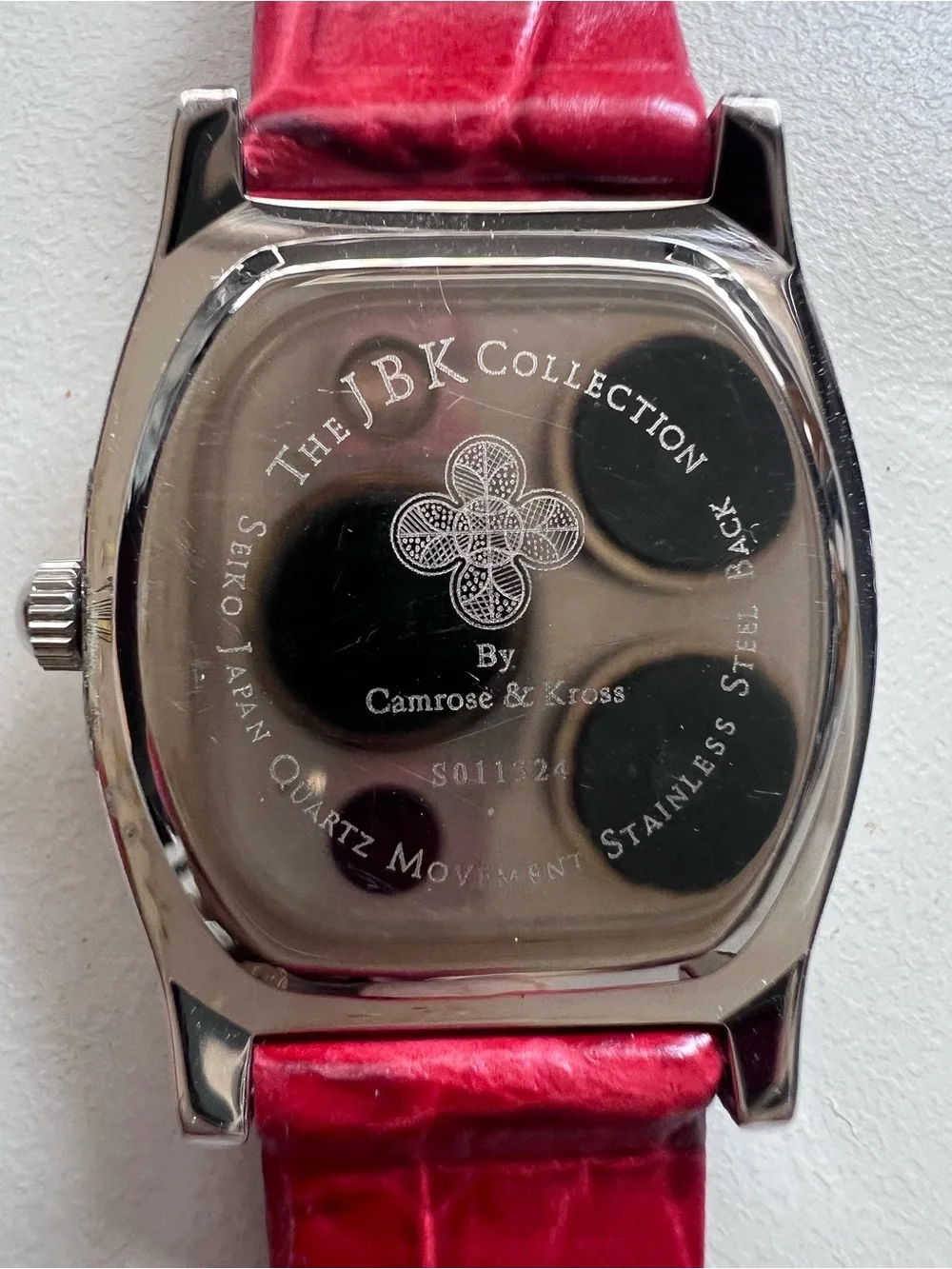 Vintage Camrose & Kross JBK Crystal Accent Red Leather Band Watch