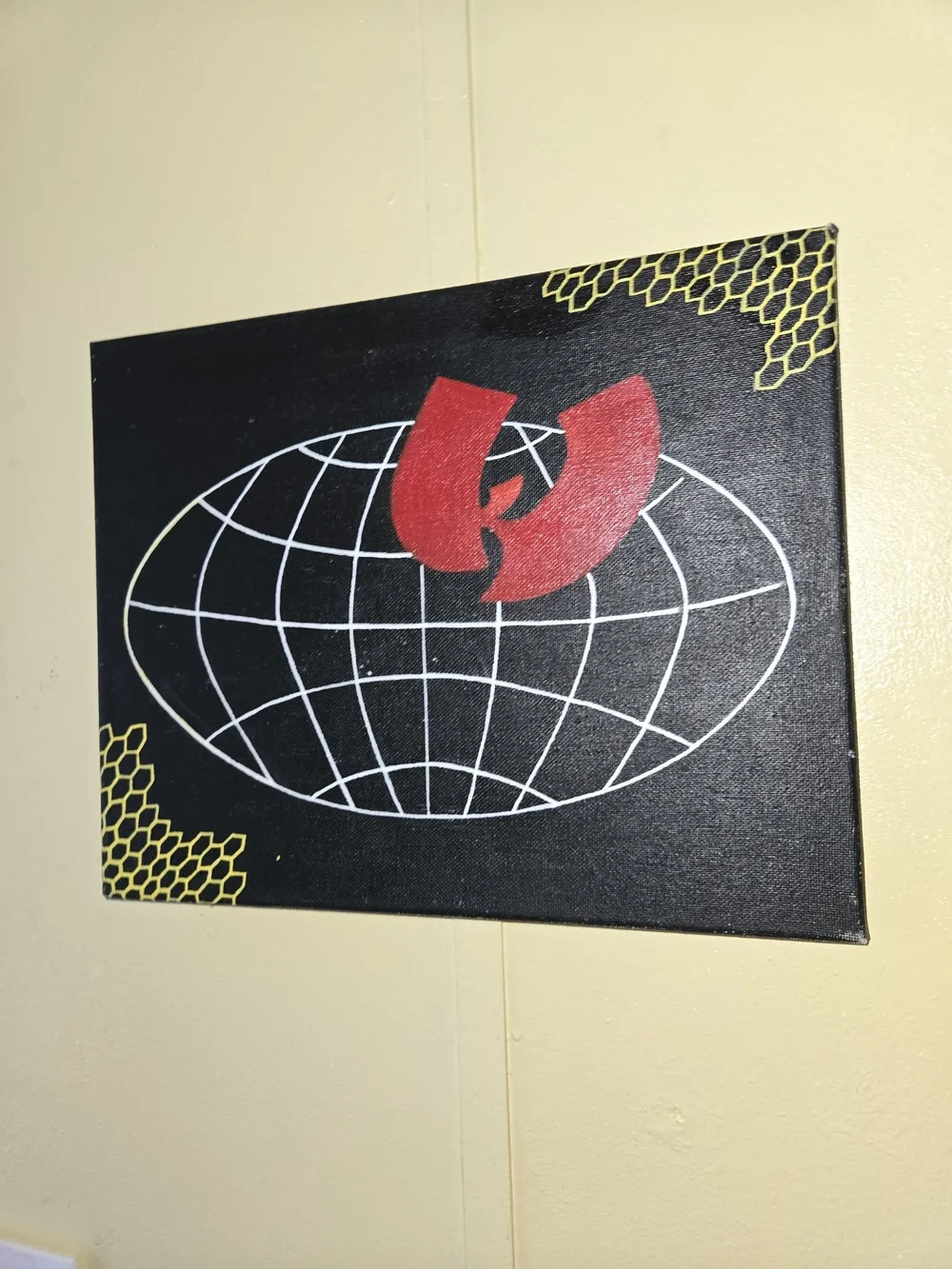 Black Canvas Geometric Wall Art with Red Accent Wu-Tang